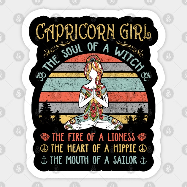 Capricorn Girl The Soul Of A Witch Vintage Yoga Capricorn Girl Birthday Gift Sticker by justinacedric50634